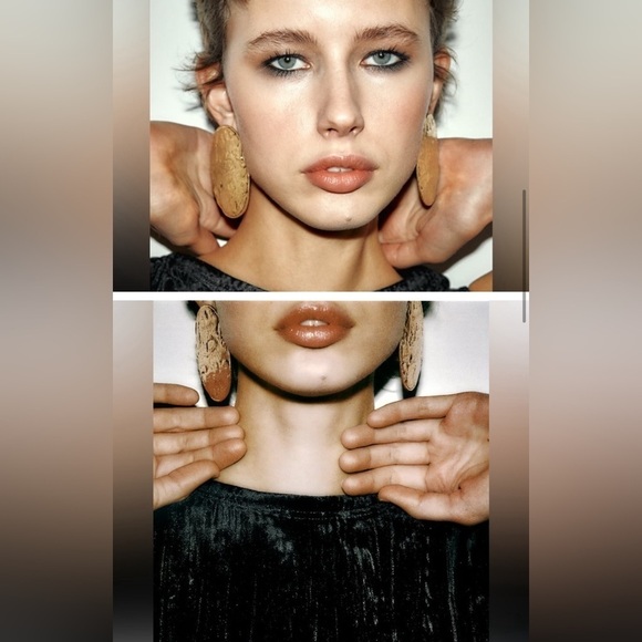 NWT. Zara Golden Textured Oval Shaped Metal Earrings. - Picture 3 of 7